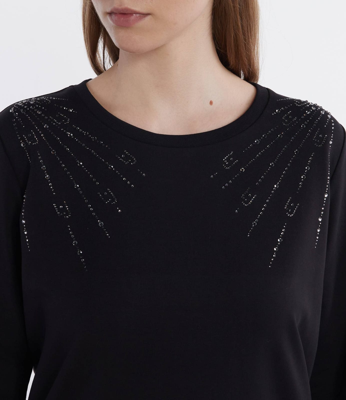 Felpa Liu Jo in cotone garzato con stras in spalla