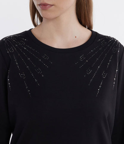 Felpa Liu Jo in cotone garzato con stras in spalla