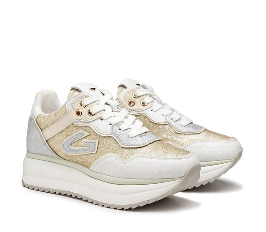 Sneakers Guardiani White-Gold-Silver in glitter