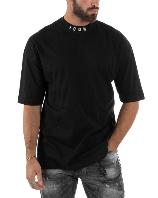 T-shirt ICON logo su mezzo collo nera