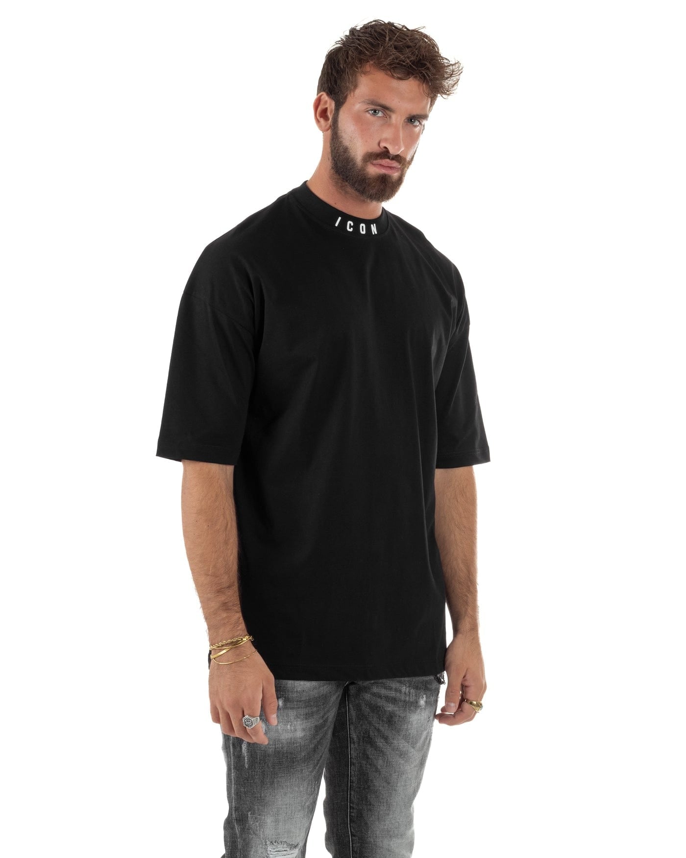 T-shirt ICON logo su mezzo collo nera
