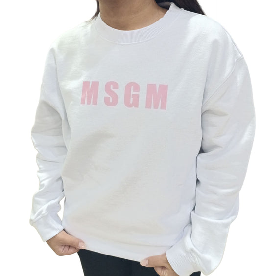 Felpa MSGM in cotone Bianca logo rosa