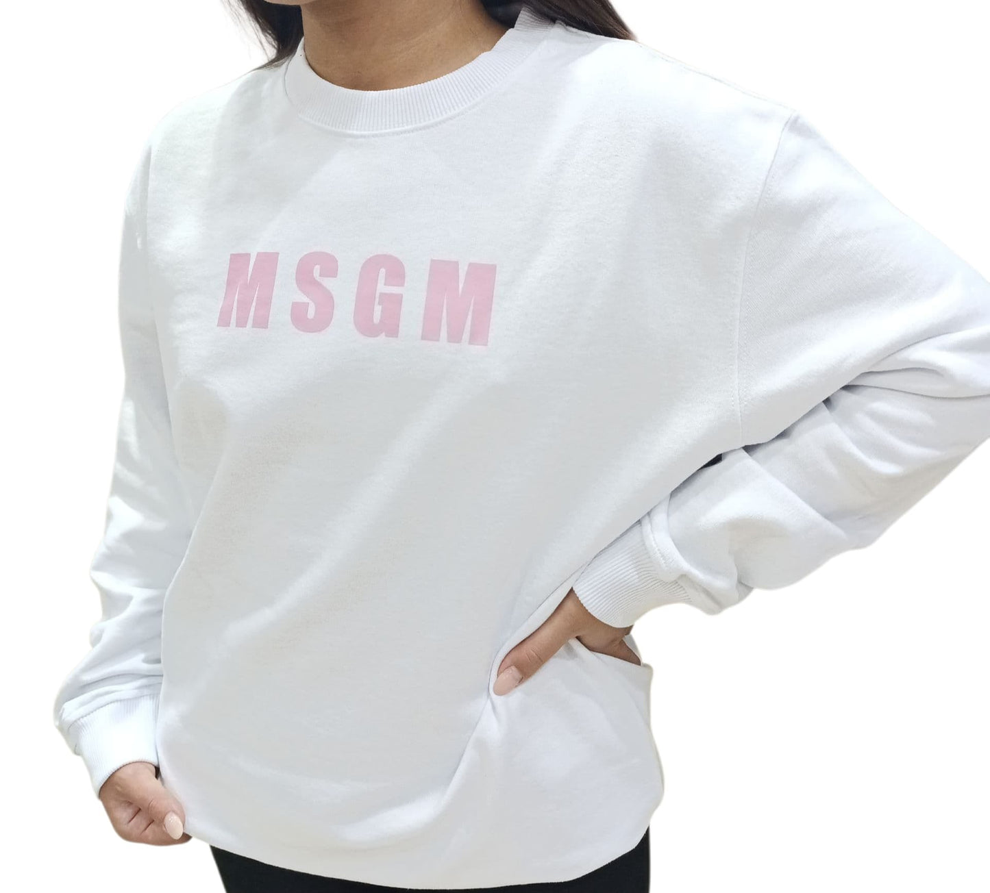 Felpa MSGM in cotone Bianca logo rosa