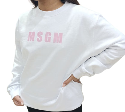 Felpa MSGM in cotone Bianca logo rosa