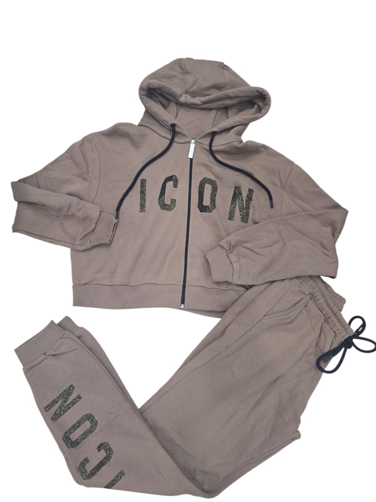 Tuta ICON Donna marrone con logo in strass oro