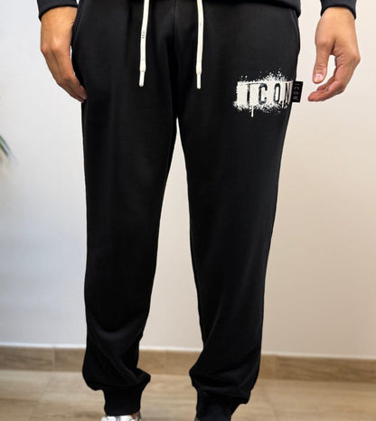 Tuta ICON garzata + cappuccio  logo colature nera