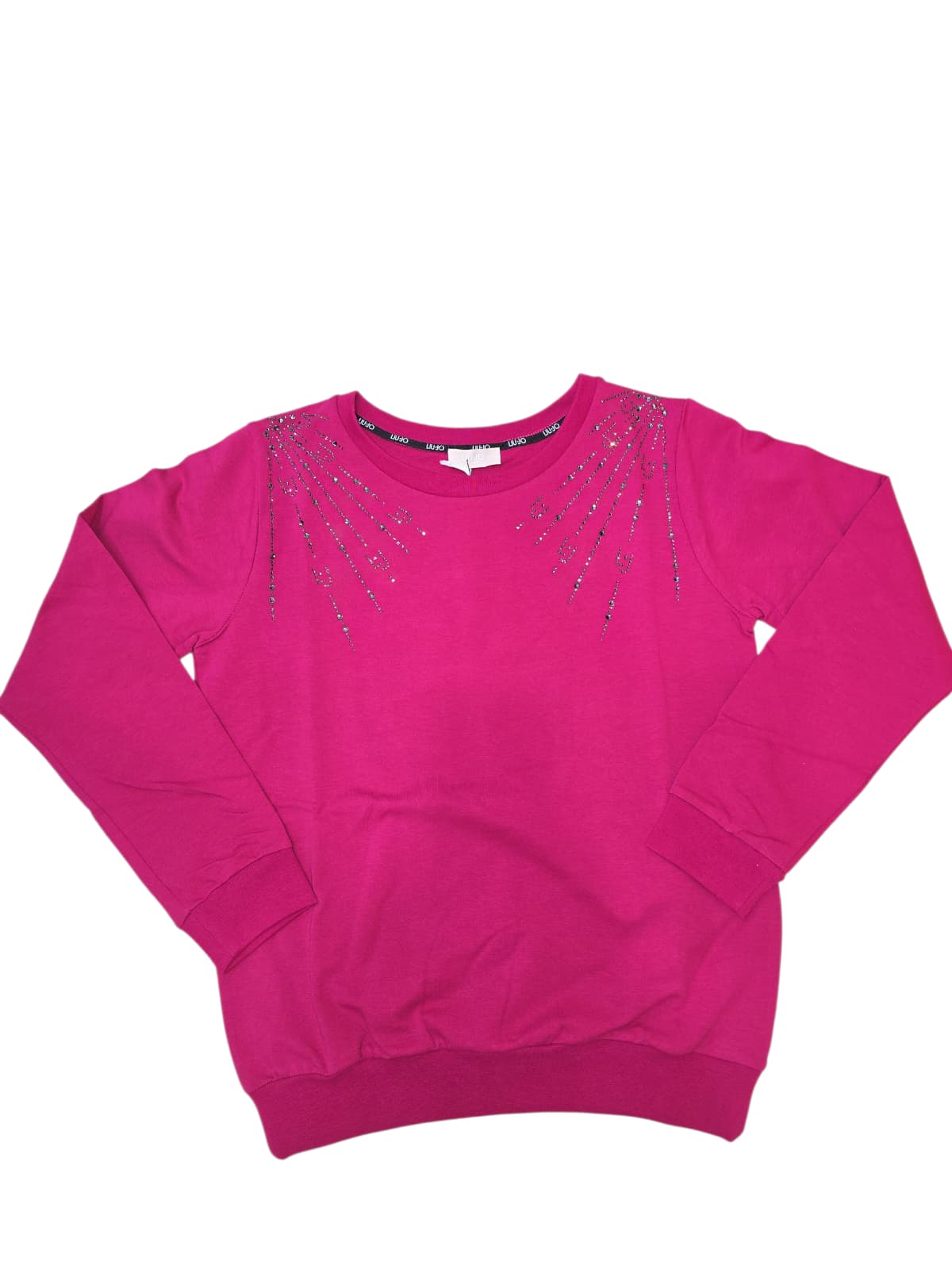 Felpa Liu Jo in cotone garzato con stras in spalla