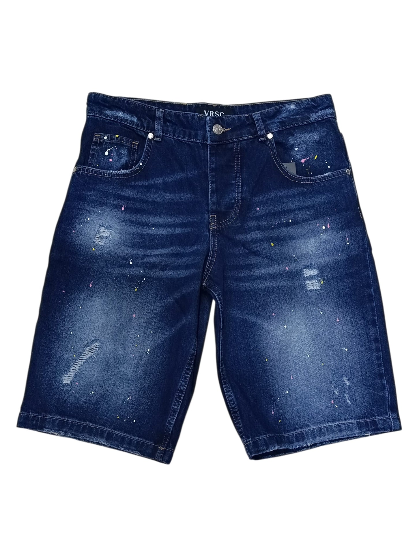 Bermuda di Jeans VRSC con schizzi e strappi 001