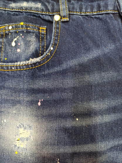 Bermuda di Jeans VRSC con schizzi e strappi 001