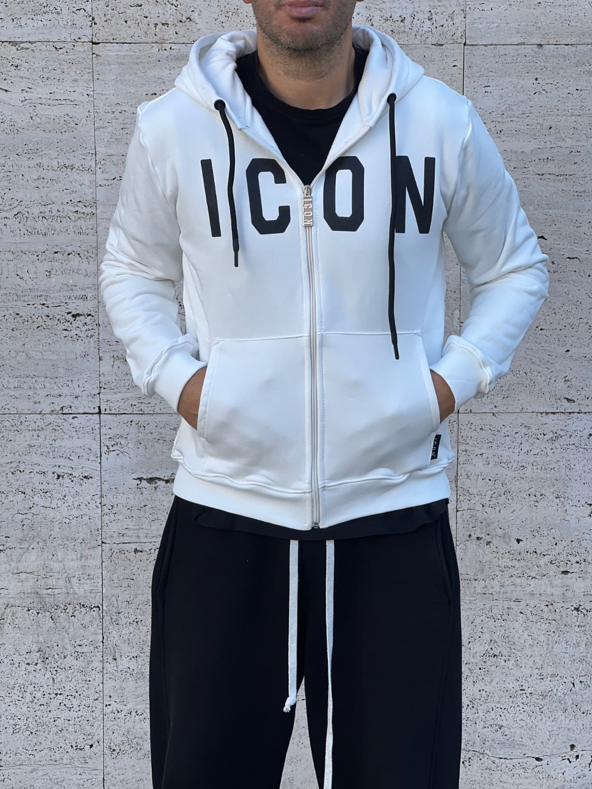 Felpa ICON Cappuccio c/zip basica cotone garzato